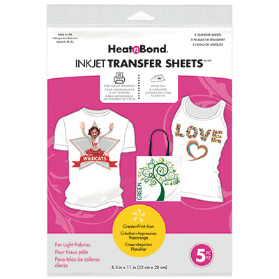 HeatnBond EZ Print Transfer Sheets for Light Fabrics 8.5 in x 11 in 5 Pack