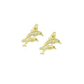 Gold Clear CZ Two Dolphins Pendant charm, Sku#LD763