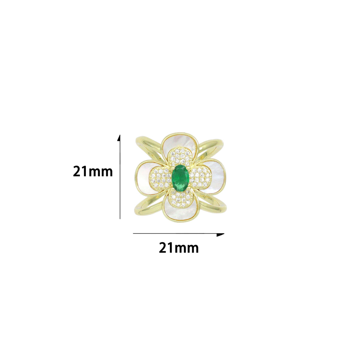 Mother of pearl green oval stone flower Statement Adjustable Ring, Sku#LK1264