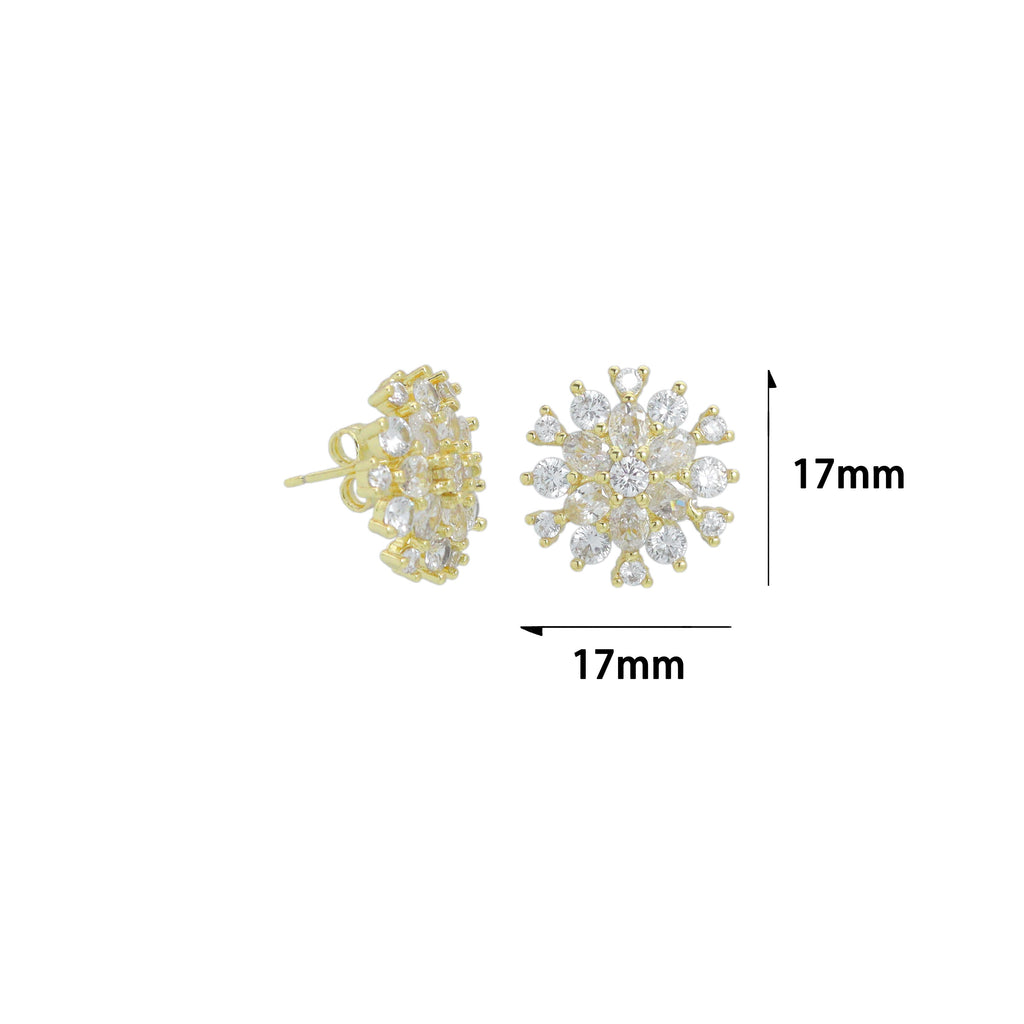 Clear CZ Gold Flower Stud Earrings, Sku#LK1268