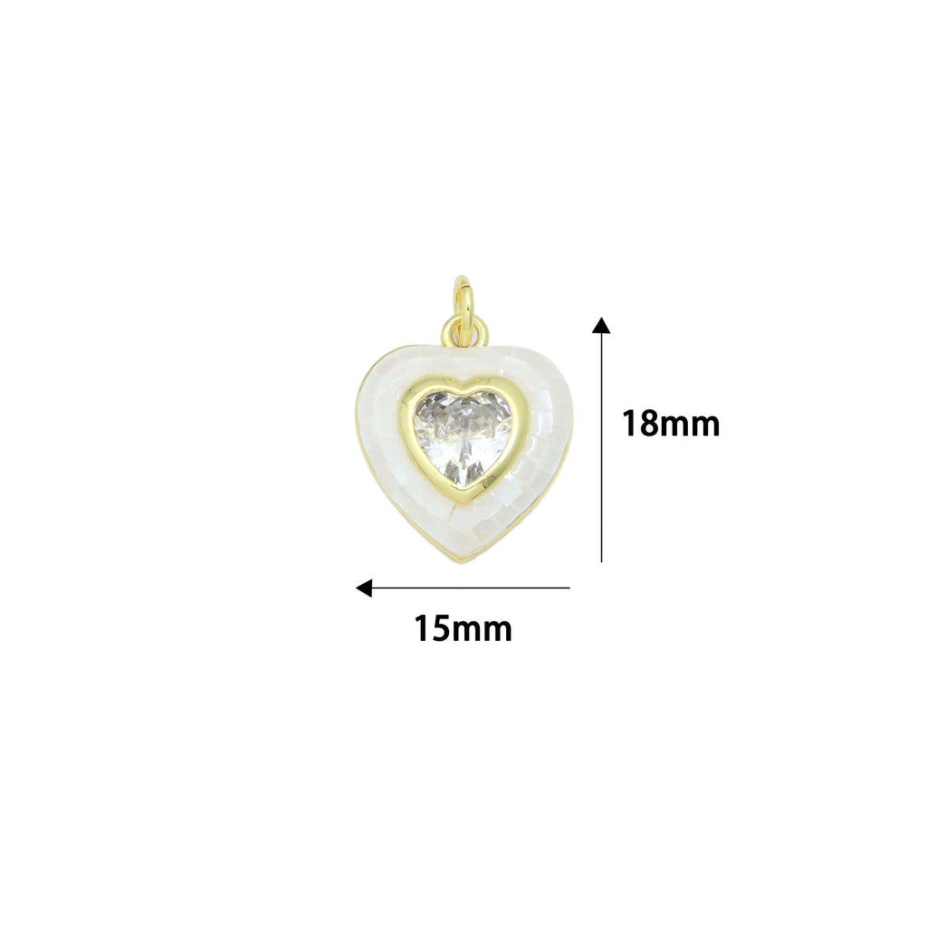 White Mother of Pearl with CZ Center Heart  Heart Pendant charm, Sku#LK1282