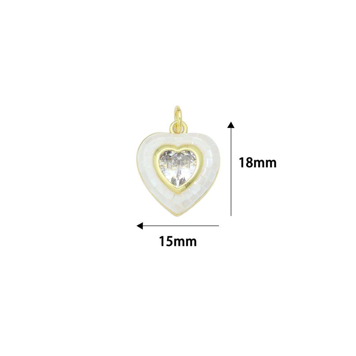White Mother of Pearl with CZ Center Heart  Heart Pendant charm, Sku#LK1282
