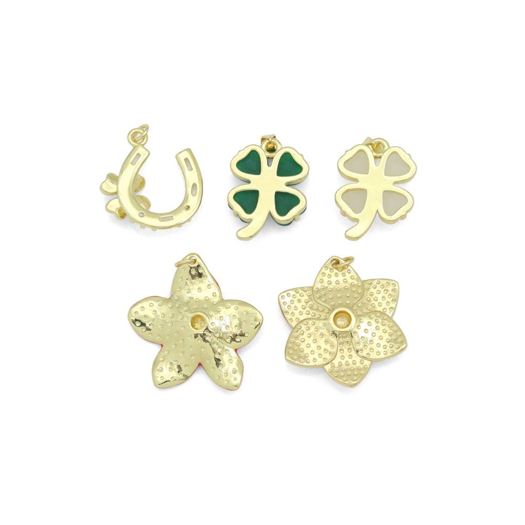 Lucky flower horseshoe, Clover Flower, large red white flower Charm Pendant, Sku#LK1285