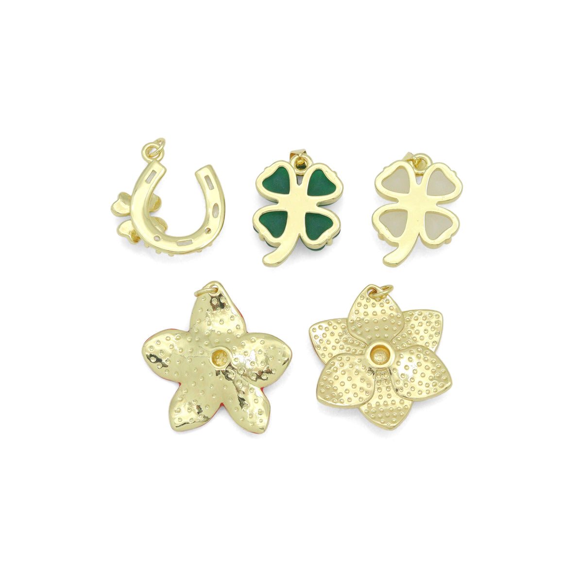 Lucky flower horseshoe, Clover Flower, large red white flower Charm Pendant, Sku#LK1285