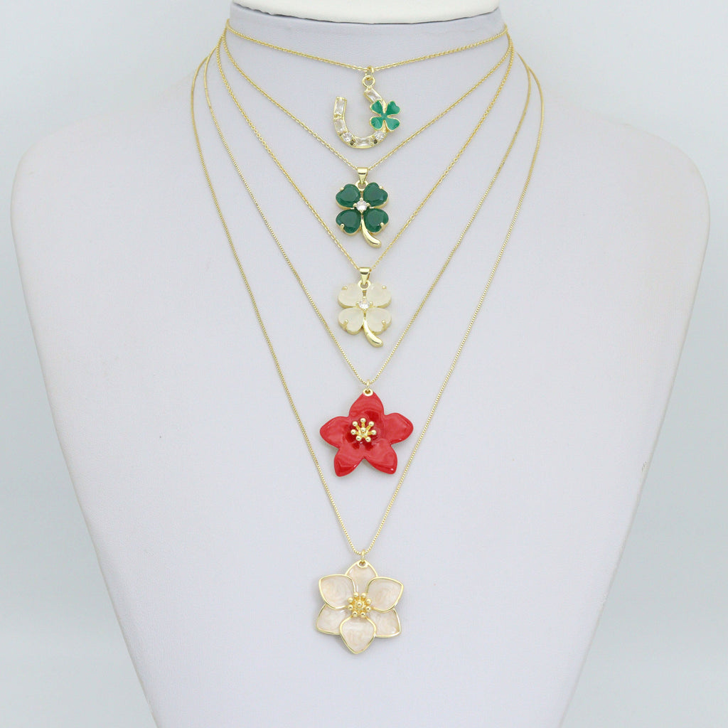 Lucky flower horseshoe, Clover Flower, large red white flower Charm Pendant, Sku#LK1285