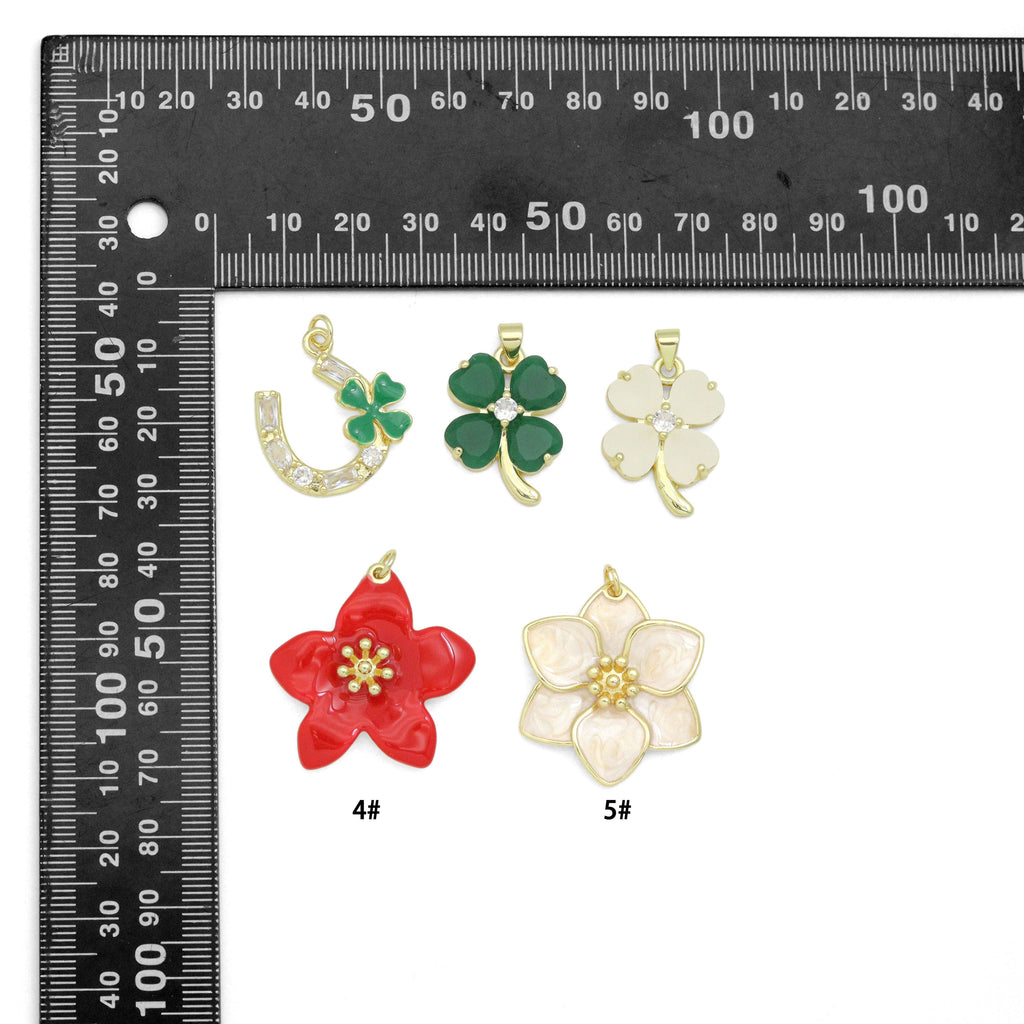Lucky flower horseshoe, Clover Flower, large red white flower Charm Pendant, Sku#LK1285