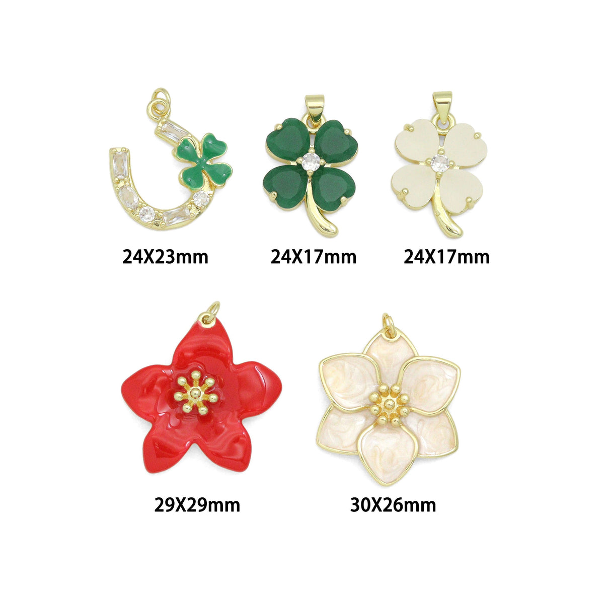 Lucky flower horseshoe, Clover Flower, large red white flower Charm Pendant, Sku#LK1285