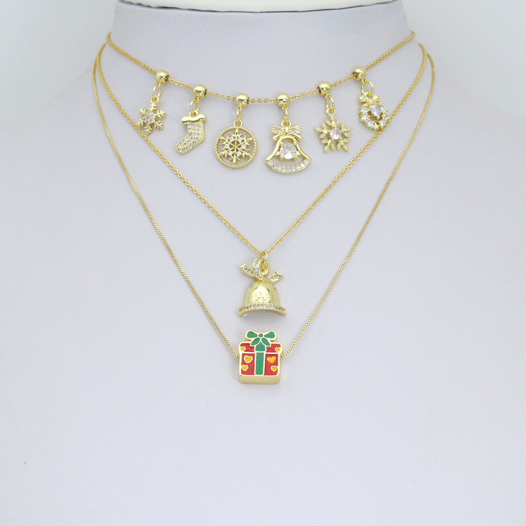 Christmas Holiday Charm collection, Christmas Snowflake Bell gift box wreath Charm Pendant, Sku#LK1291
