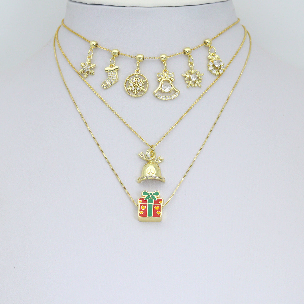Christmas Holiday Charm collection, Christmas Snowflake Bell gift box wreath Charm Pendant, Sku#LK1291