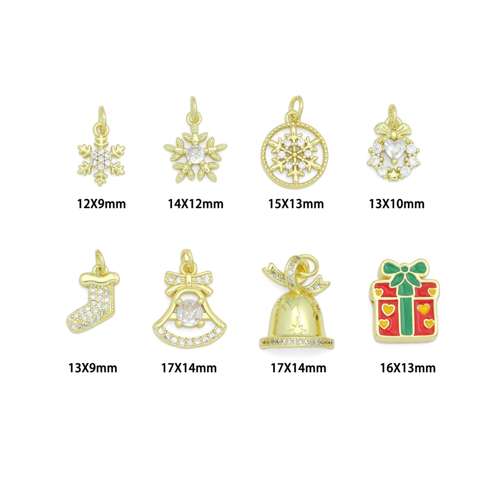 Christmas Holiday Charm collection, Christmas Snowflake Bell gift box wreath Charm Pendant, Sku#LK1291