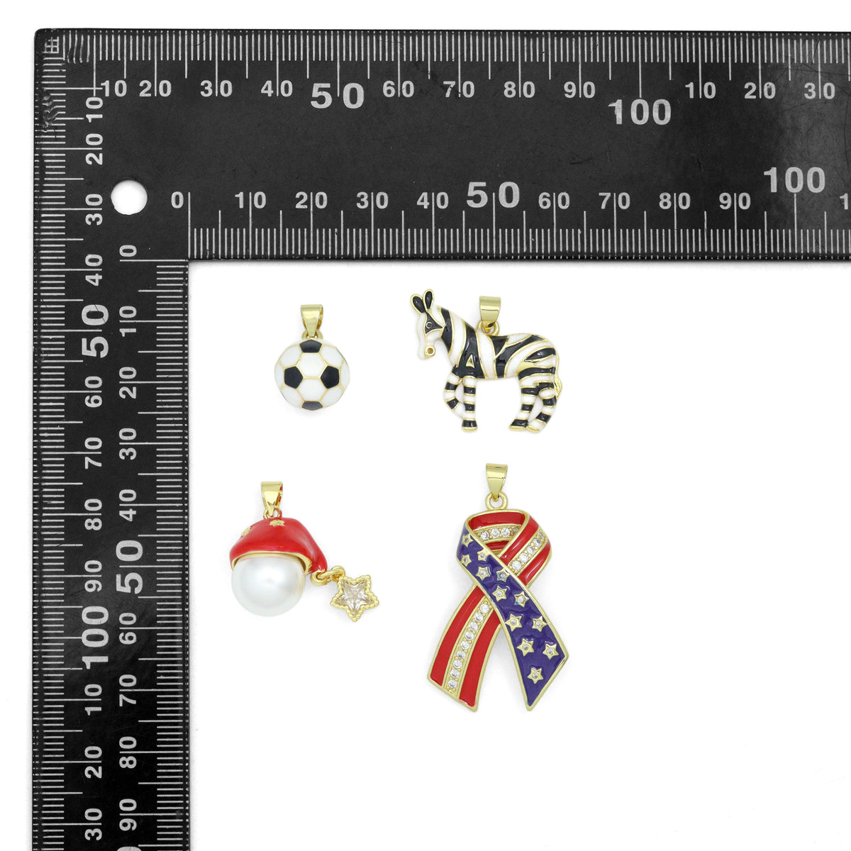 American Flag Ribbon, Zebra Soccer ball Santa Hat Charm Pendant, Sku#LK1300