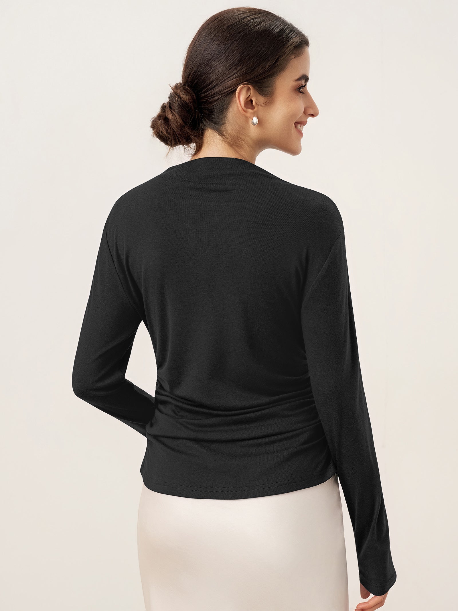 Wool Mock Neck Waist Pleat Top ISOLDE