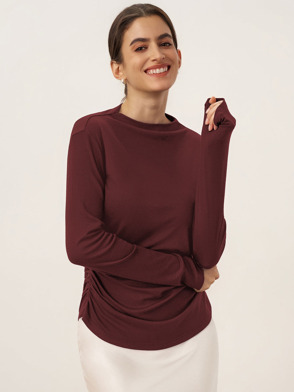 Wool Mock Neck Waist Pleat Top ISOLDE