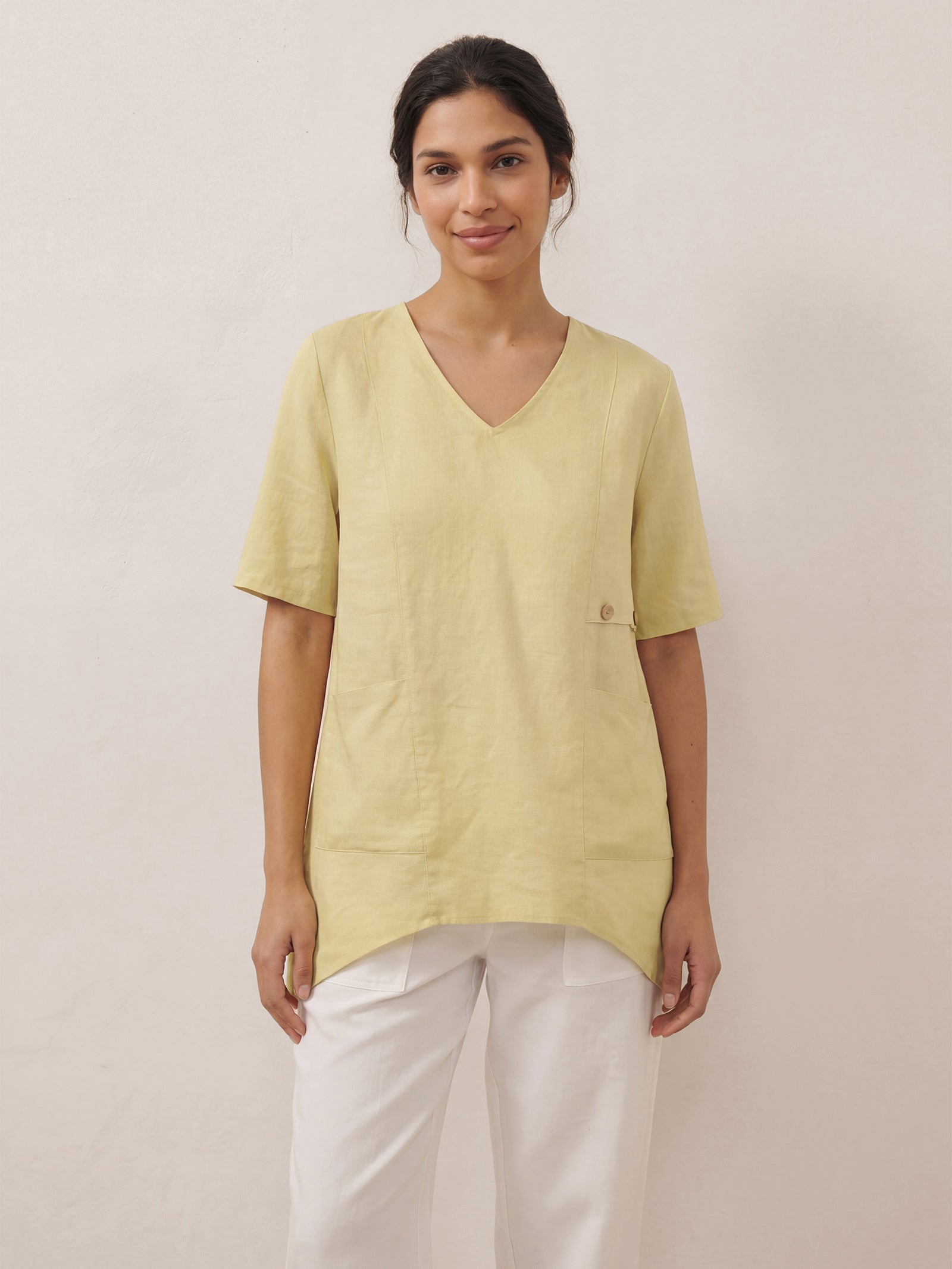 100% Linen Asymmetric Hem Long Top ISLA