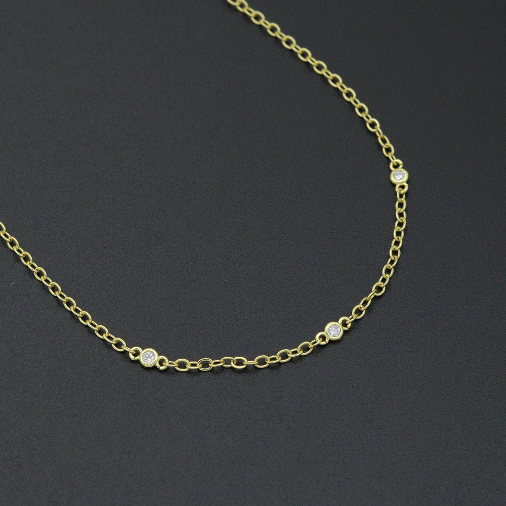 Dainty Gold Link Chain with CZ Bezel Connector Necklace, sku#LX933