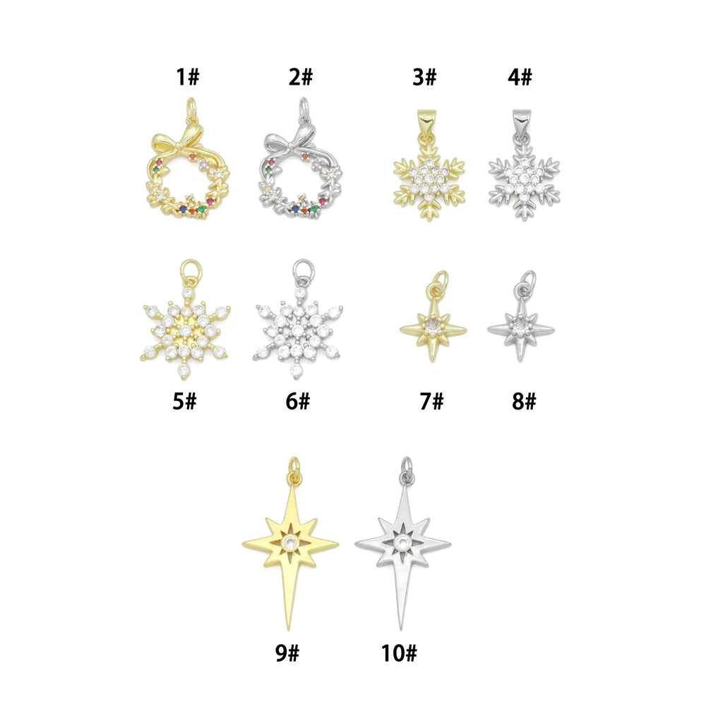 Gold Silver Holiday Wreath Snowflake  North Star Charm Pendant for Holiday necklace bracelet DIY, Sku#LX948