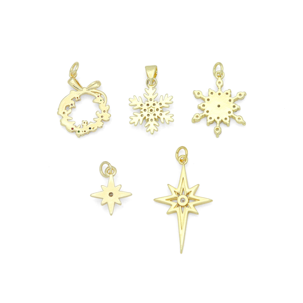 Gold Silver Holiday Wreath Snowflake  North Star Charm Pendant for Holiday necklace bracelet DIY, Sku#LX948