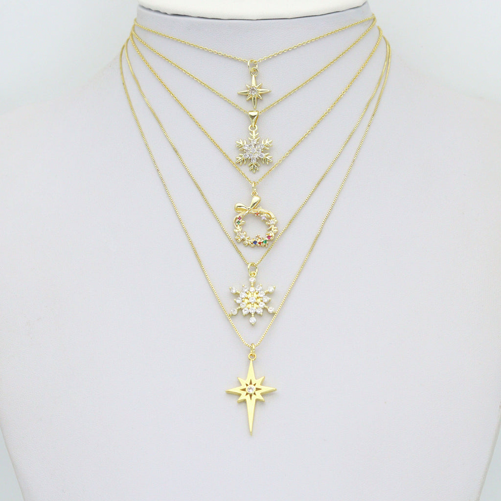 Gold Silver Holiday Wreath Snowflake  North Star Charm Pendant for Holiday necklace bracelet DIY, Sku#LX948