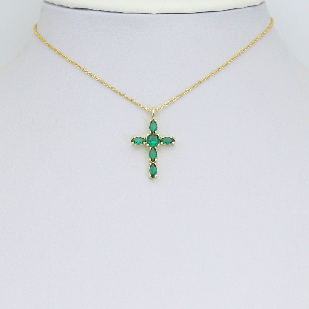 Gold Cross Pendant Collection – Clear, Pink & Green Crystal, Sku#LX958