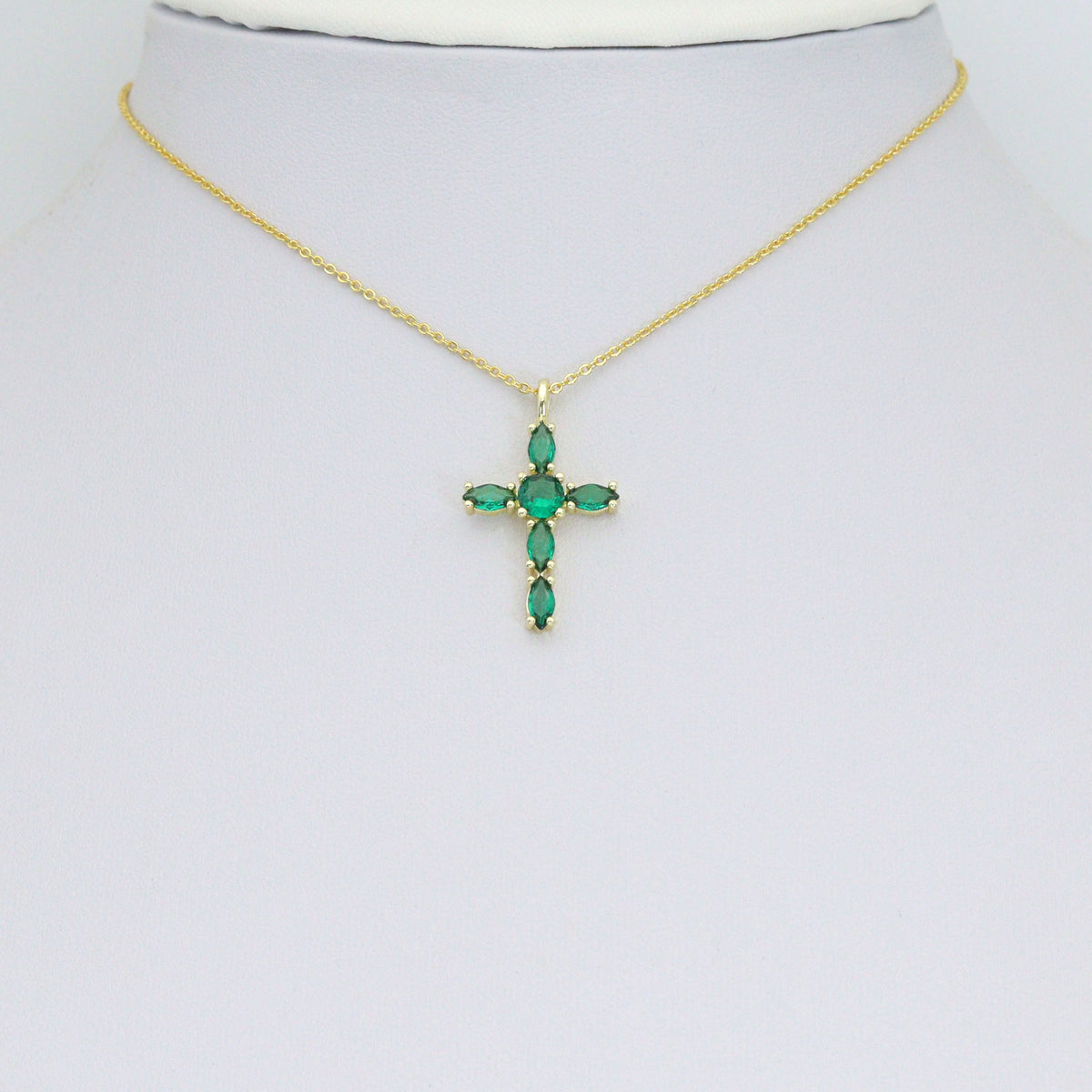 Gold Cross Pendant Collection – Clear, Pink & Green Crystal, Sku#LX958