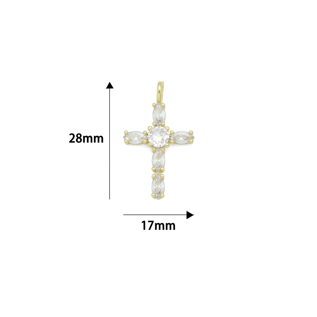 Gold Cross Pendant Collection – Clear, Pink & Green Crystal, Sku#LX958