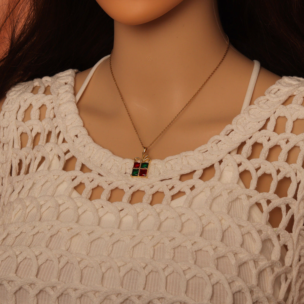 Christmas Gift box Pendant Link Chain Necklace , sku#LX964