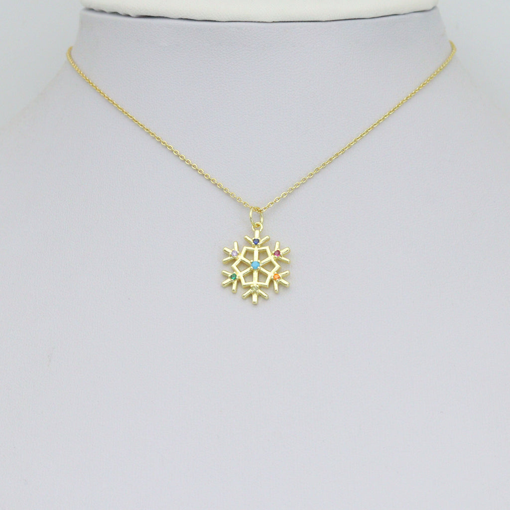 Colorful CZ Gold Silver Snowflake Charm Pendant, Sku#LX971