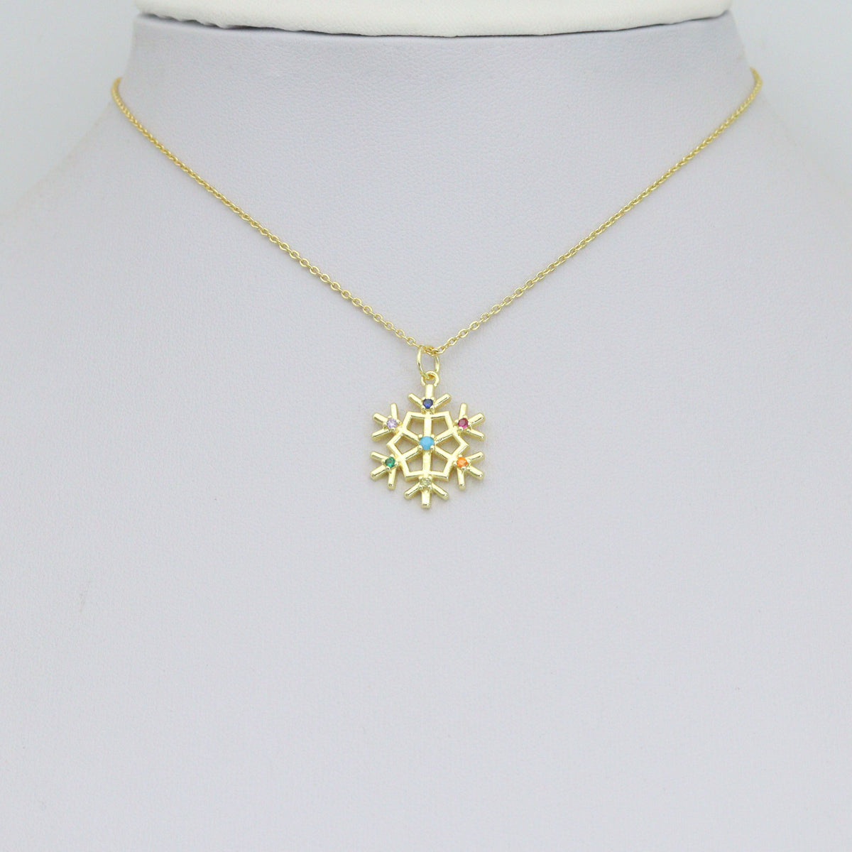 Colorful CZ Gold Silver Snowflake Charm Pendant, Sku#LX971