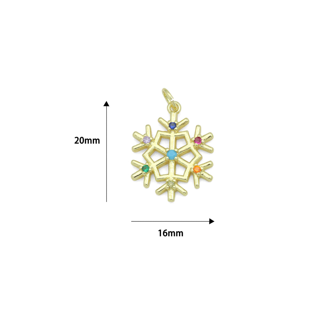 Colorful CZ Gold Silver Snowflake Charm Pendant, Sku#LX971