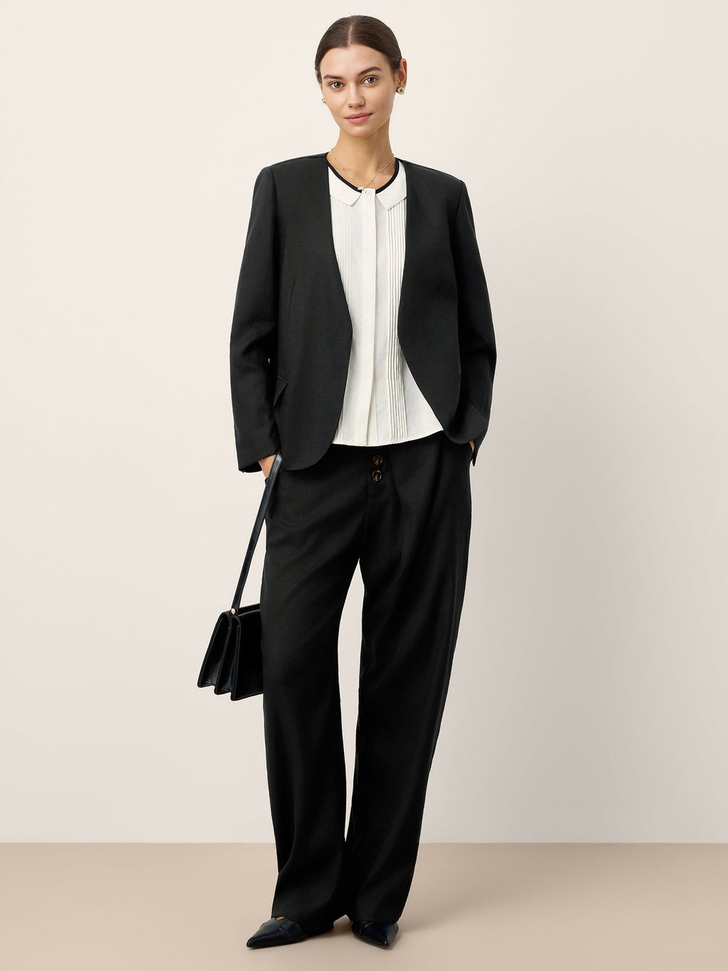 Linen-Lyocell Relaxed V-neck Tailored Blazer VERITY
