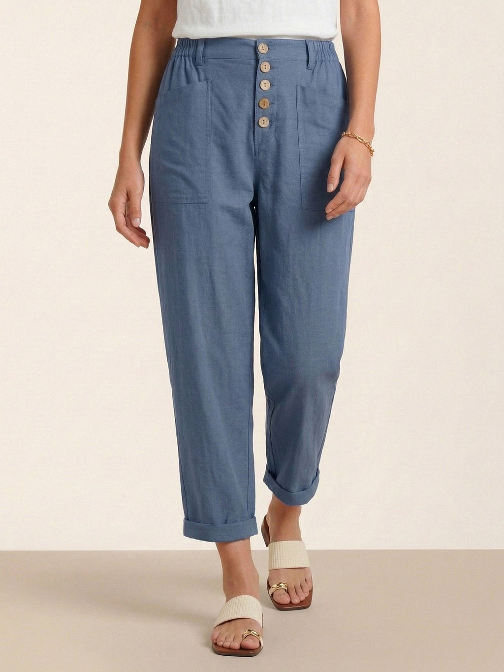 Linen Simple Button Fly Trousers HEIDI