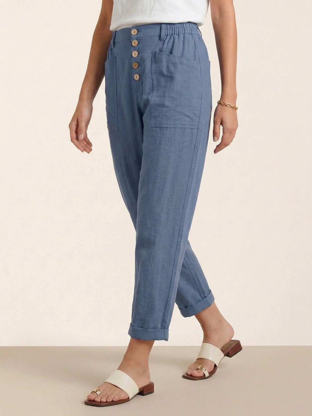 Linen Simple Button Fly Trouser Pants HEIDI-LINTICO