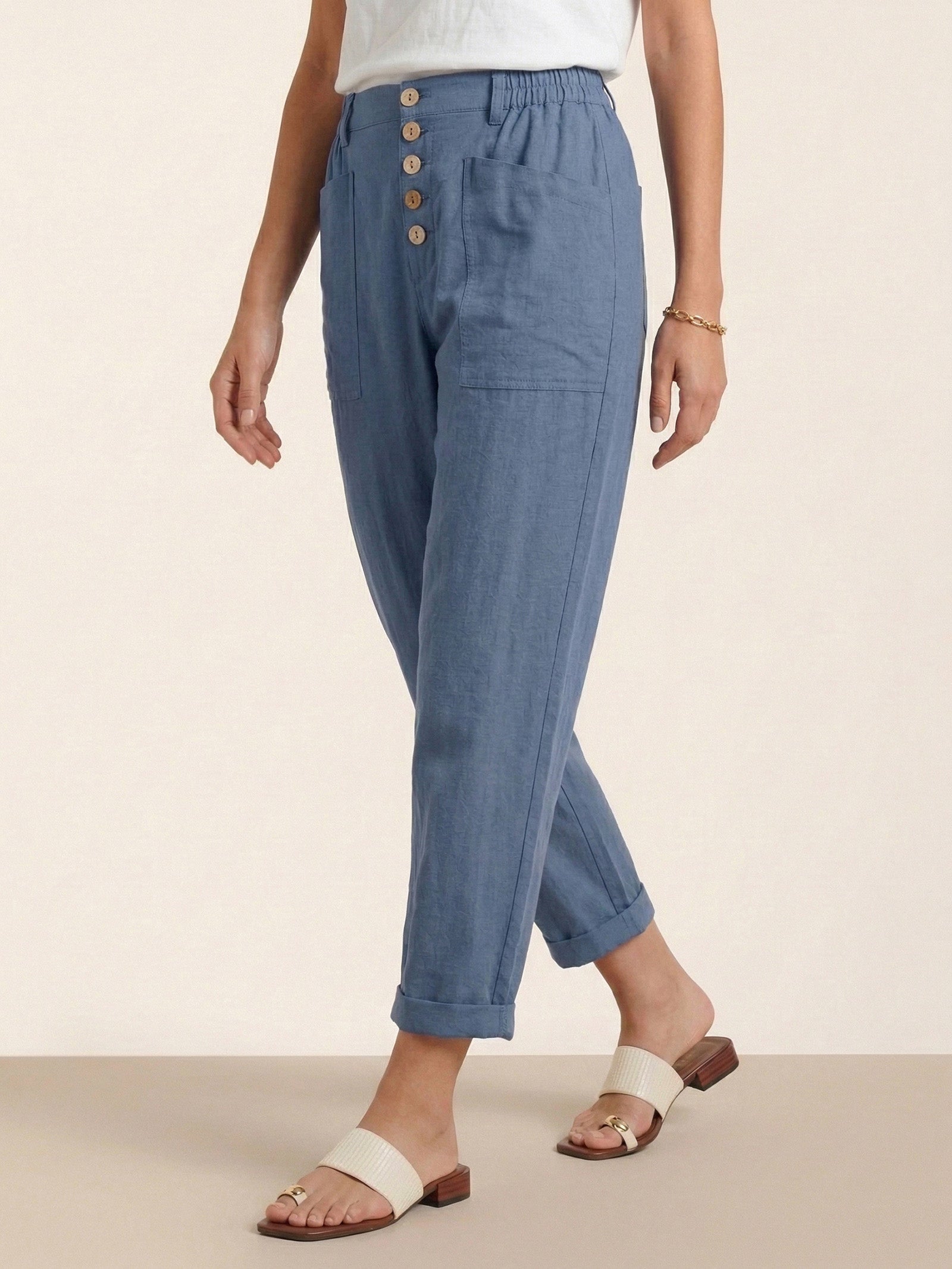 Linen Simple Button Fly Trouser Pants HEIDI-LINTICO