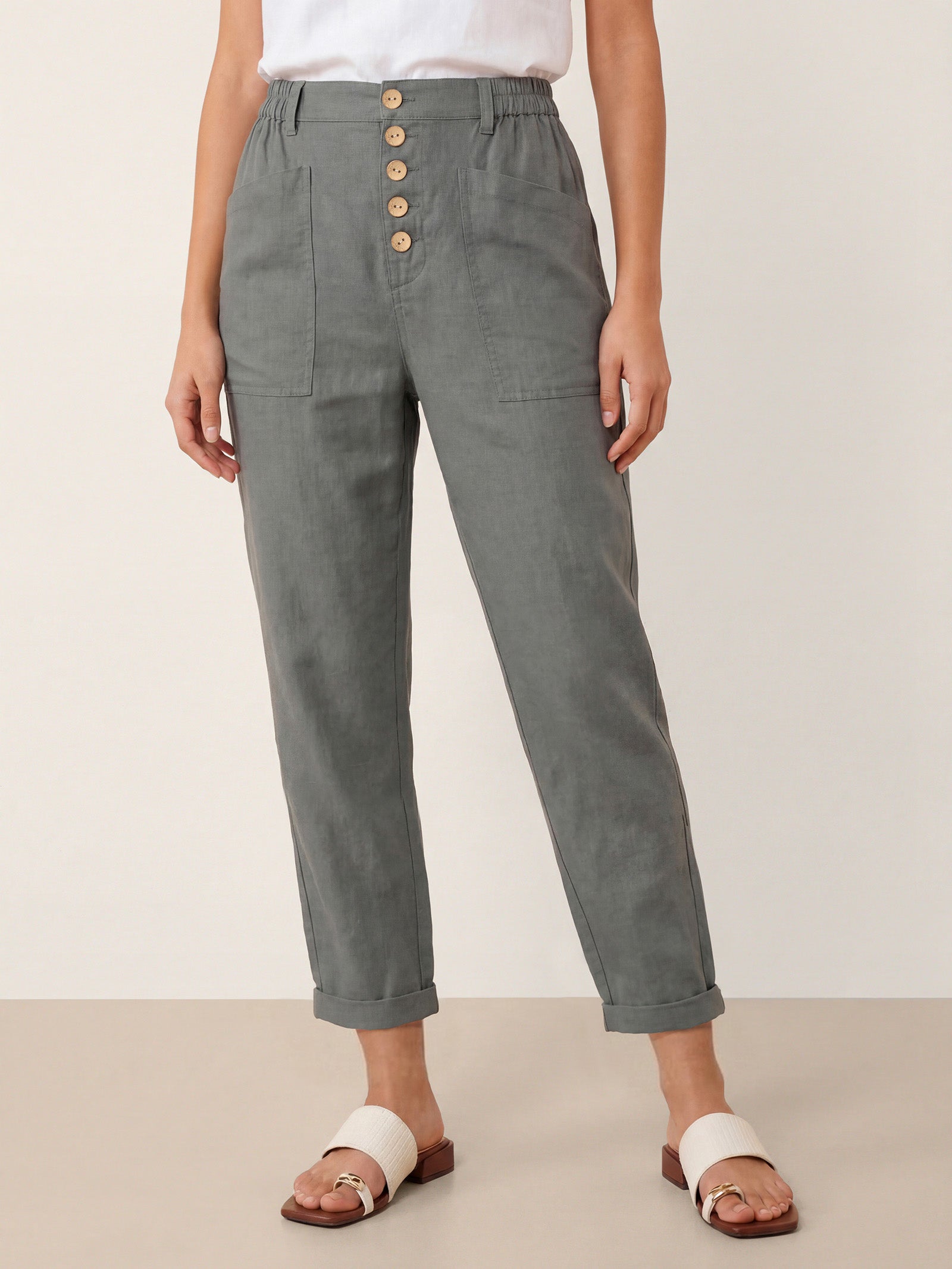 Linen Simple Button Fly Trouser Pants HEIDI-LINTICO