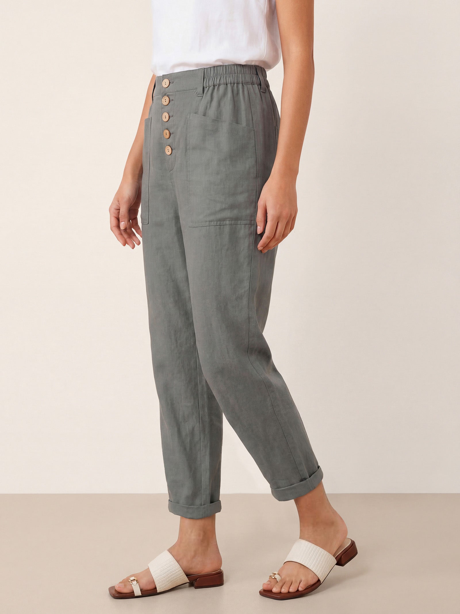 Linen Simple Button Fly Trouser Pants HEIDI-LINTICO