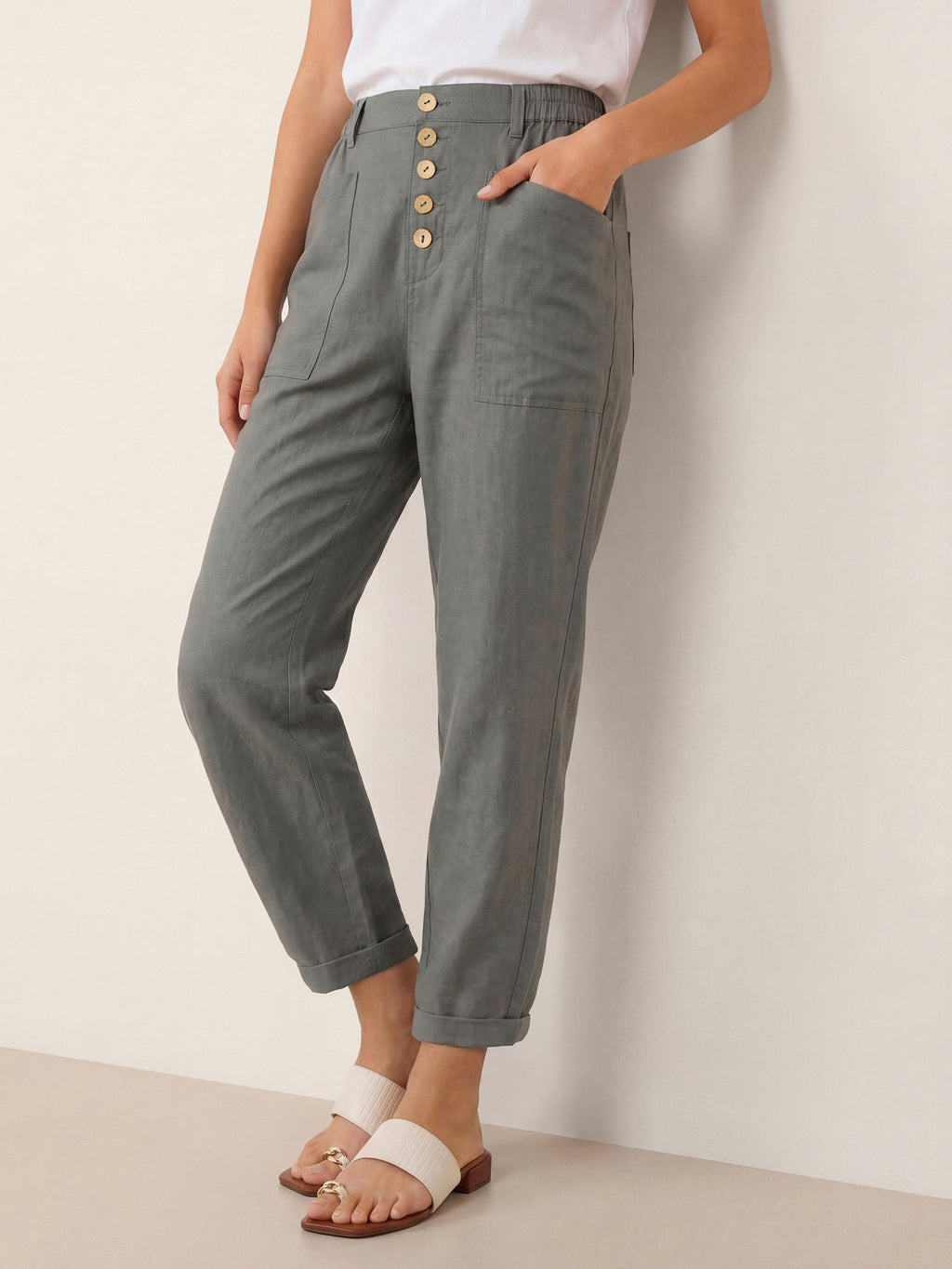 Linen Simple Button Fly Trouser Pants HEIDI-LINTICO