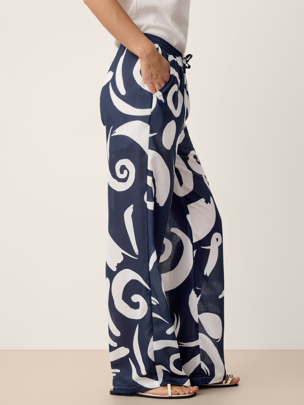 Linen Abstract-Print Straight-Leg Pants ORLA
