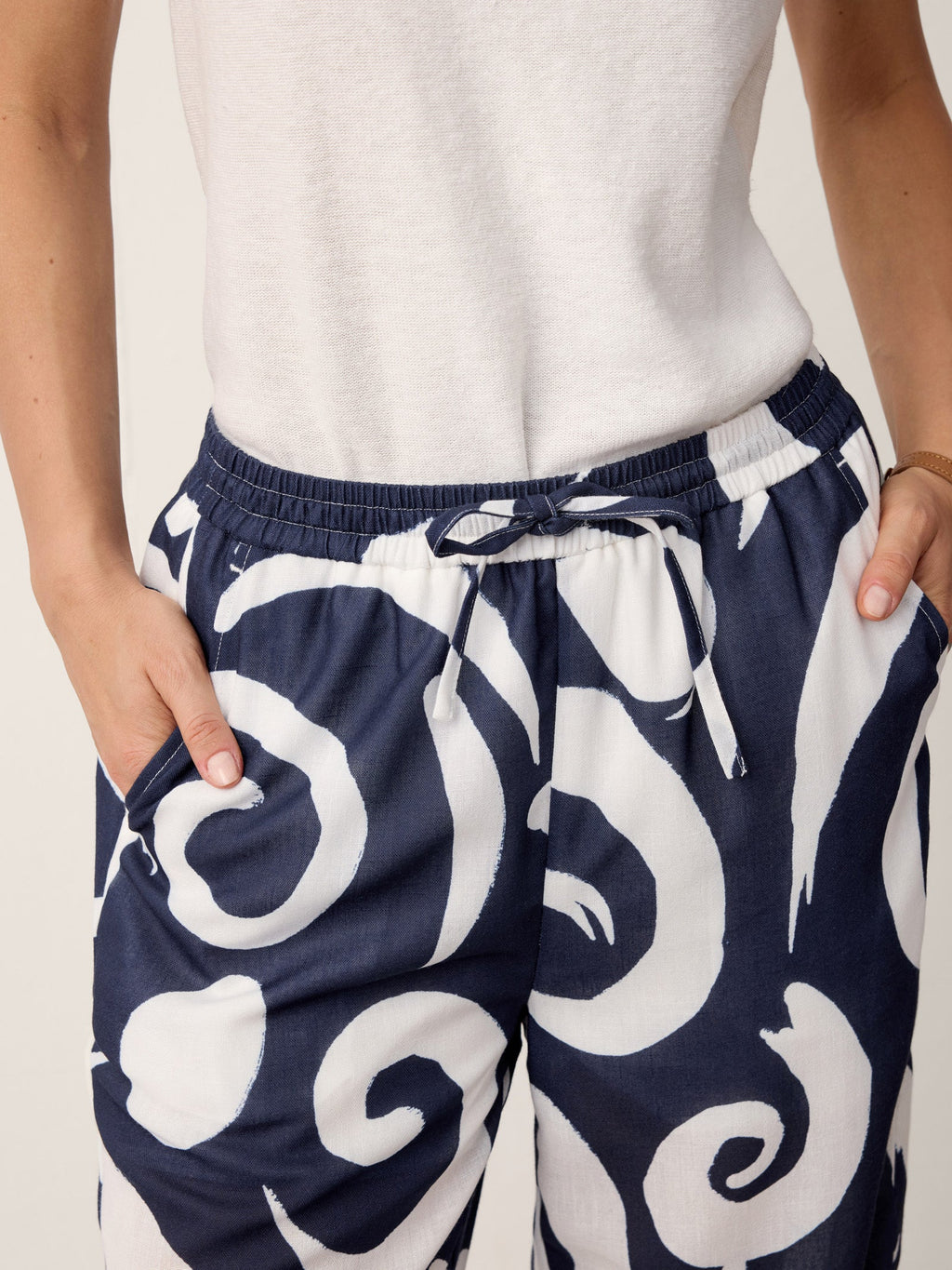 Linen Abstract-Print Straight-Leg Pants ORLA