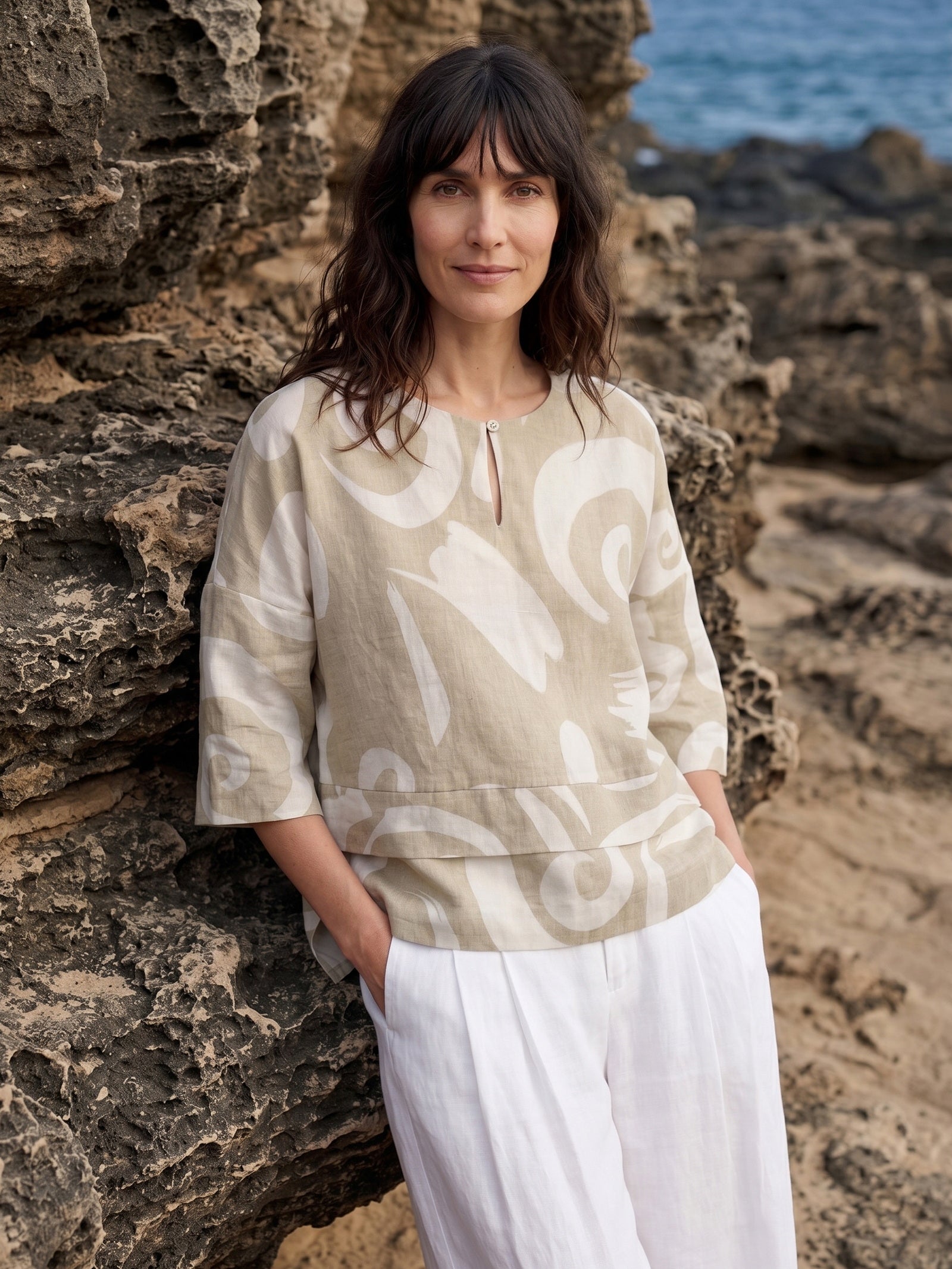 Linen Layered Asymmetric Top NOREEN