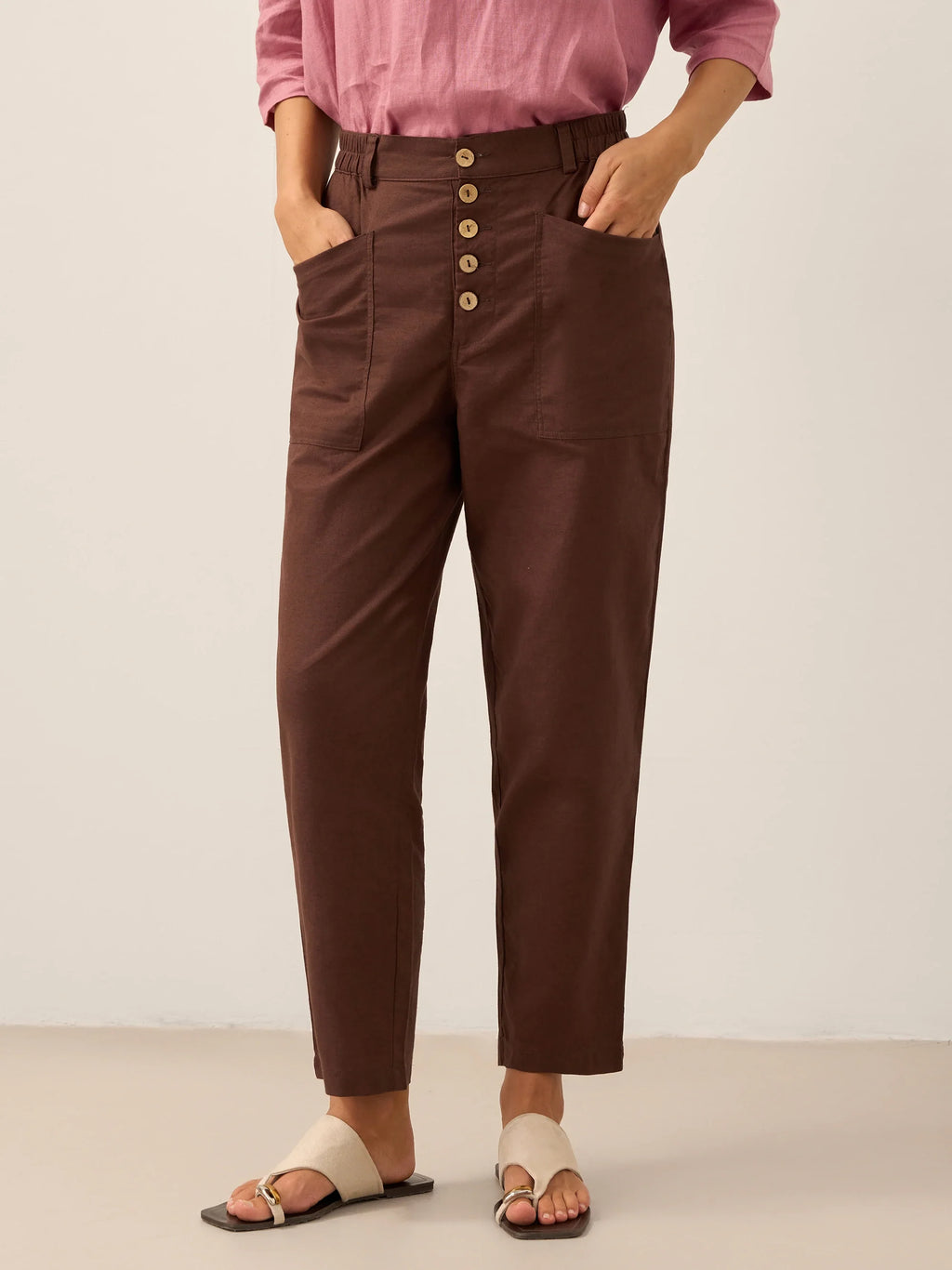 Linen Simple Button Fly Trouser Pants HEIDI-LINTICO