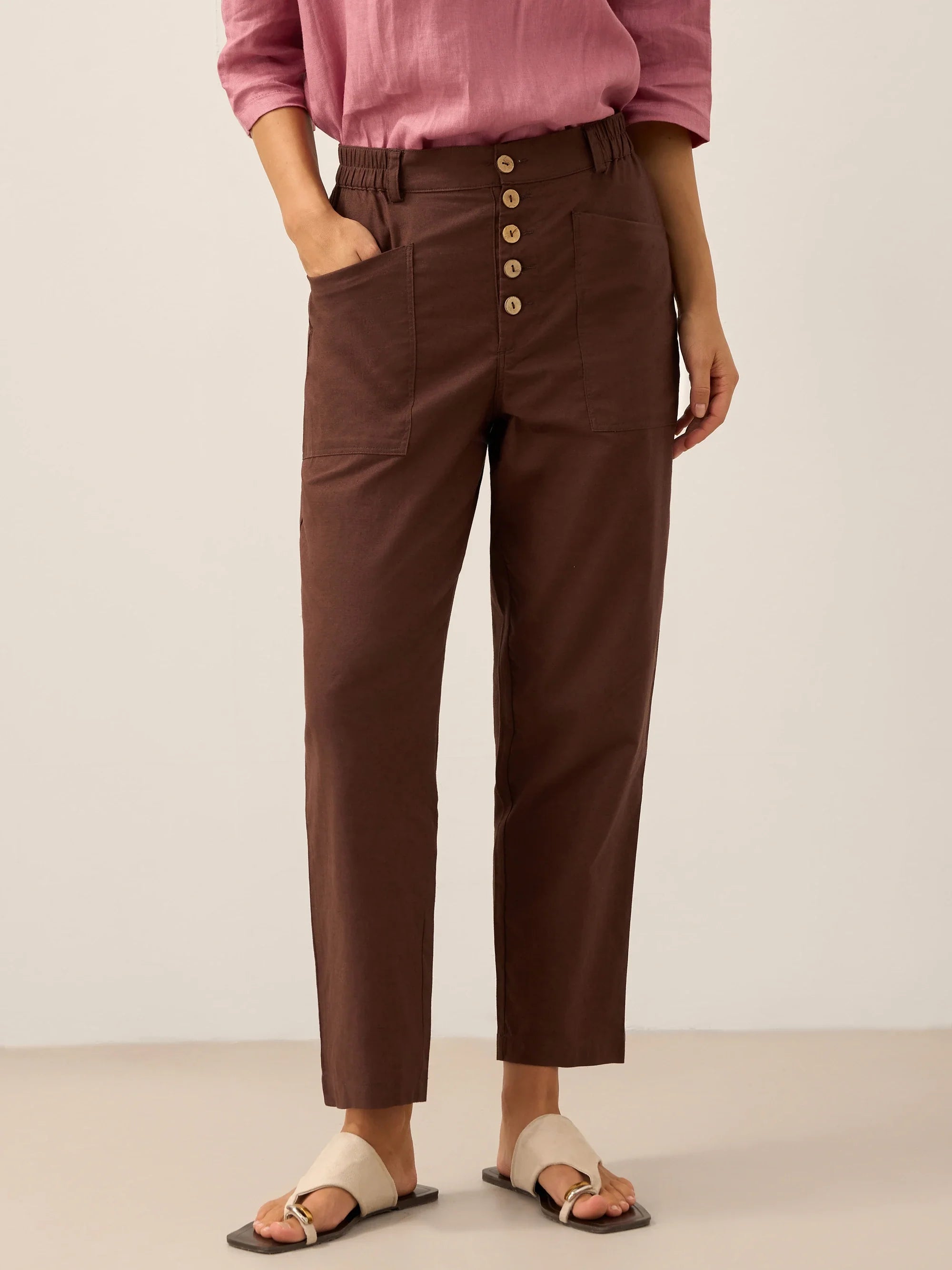 Linen Simple Button Fly Trouser Pants HEIDI-LINTICO