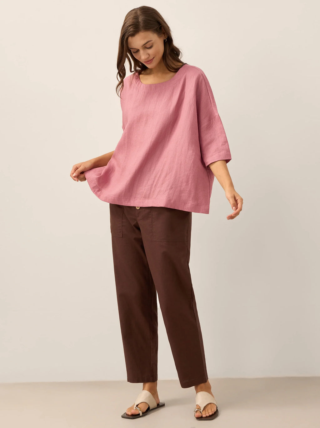 Linen Simple Button Fly Trouser Pants HEIDI-LINTICO