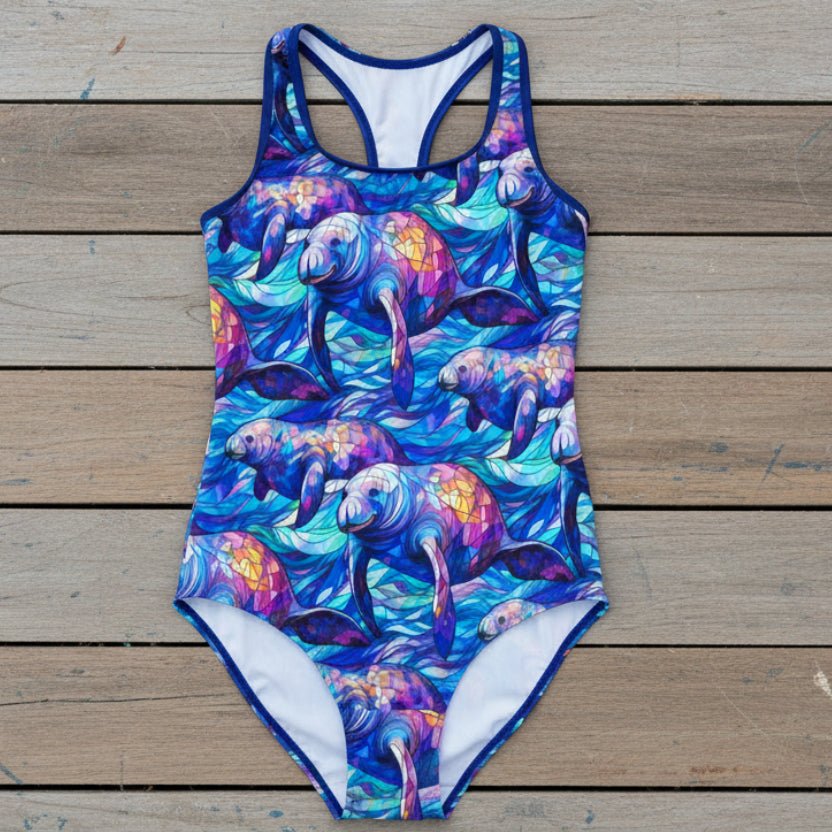 Women's Stained Glass Manatee Racerback  Swimsuit