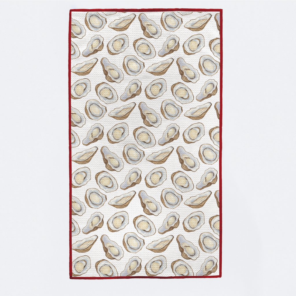 Towel with oyster pattern on a white background
