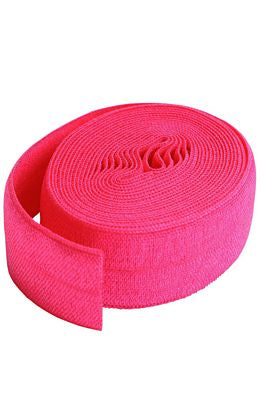 A bright pink woven elastic strap, coiled and partially unrolled, shown against a plain white background.