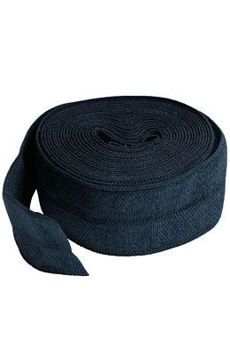 Roll of dark blue elastic on a white background