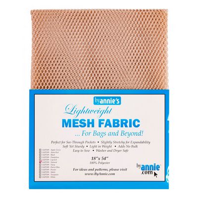 Annie's Lightweight Mesh Fabric in a peach-beige color, shown with its blue and white retail packaging label.