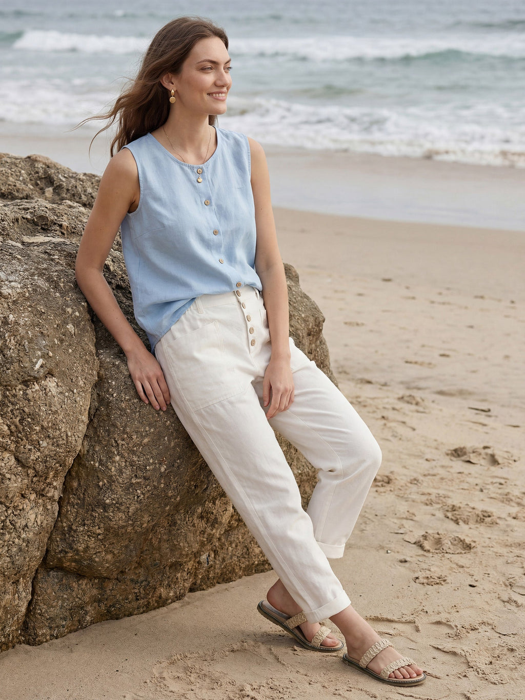 Linen Simple Button Fly Trouser Pants HEIDI-LINTICO