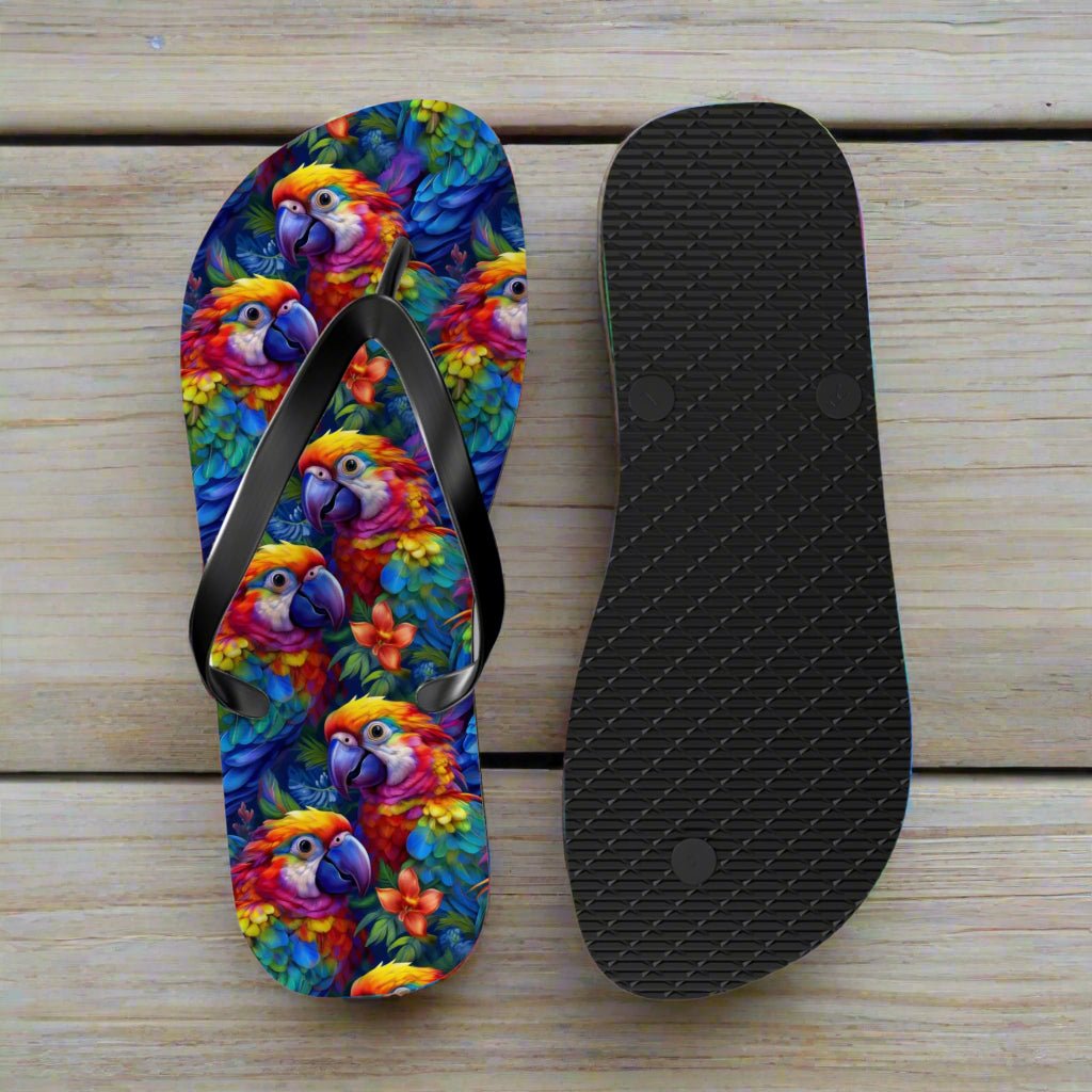 Colorful Parrot Head Flip-Flops