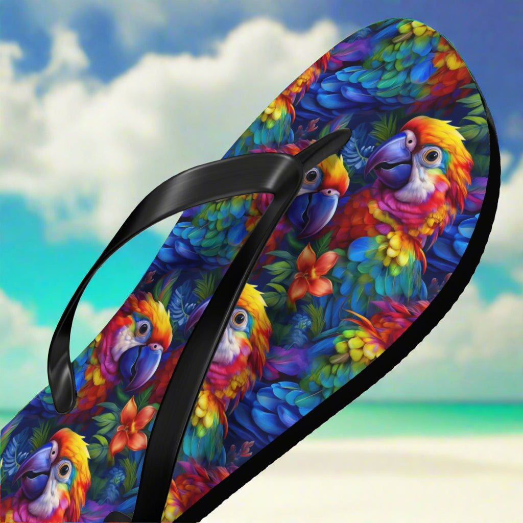 Colorful Parrot Head Flip-Flops